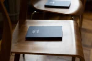 A notebook on a table at the World Economic Forum at Davos in 2025